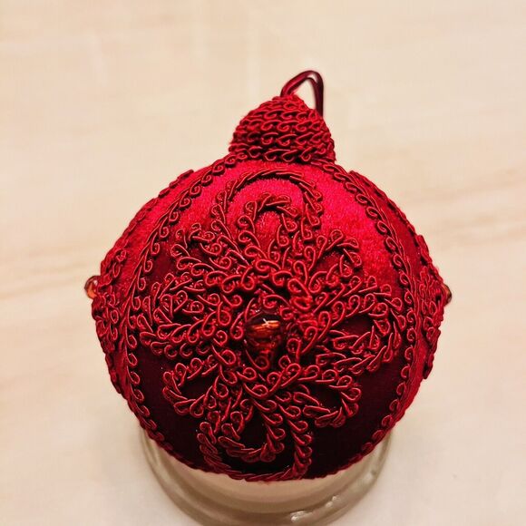 Vintage Velvet Burgundy Christmas Ornament Handcrafted Embroidery Unbreakable 4” - Picture 4 of 6